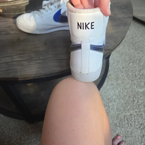 Nike White and Blue High-Top Sneakers - Picture 3 of 8